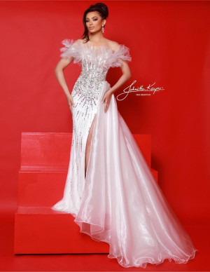 Johnathan Kayne 3057 Gown with Organza Hip Cape