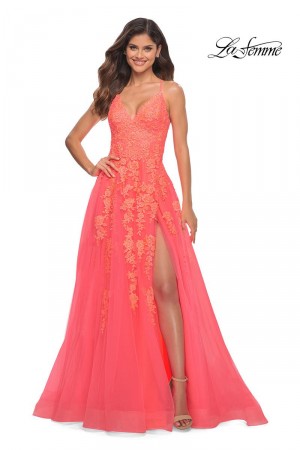 La Femme 30637 A-Line Prom Dress with Floral Lace