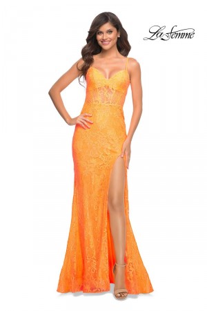 La Femme 30671 Stretch Lace Sheer Corset Gown