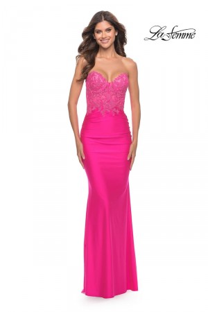 La Femme 30696 Strapless Lace Bustier Prom Dress