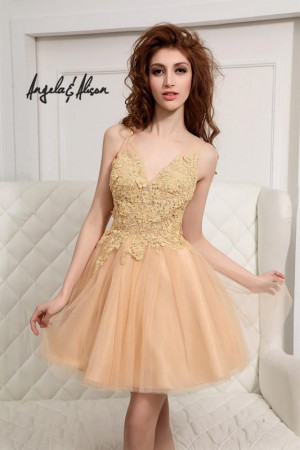 Angela and Alison 31004 Short Lace Tulle Party Dress