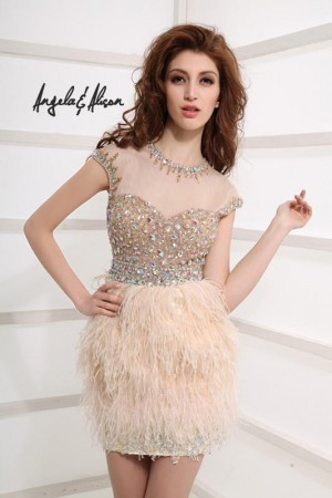 Angela and Alison 31010 Illusion Feather Cocktail Dress