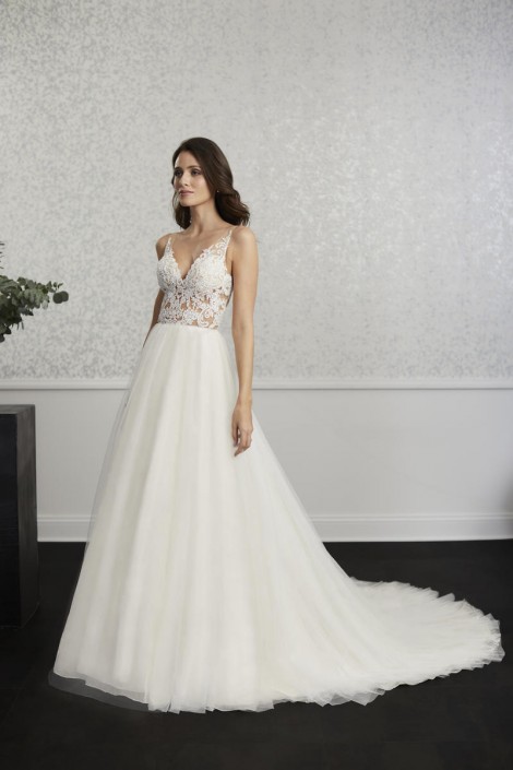 sheer lace top wedding dress
