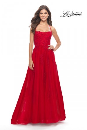 La Femme 31135 Lace Up Back A-Line Prom Dress