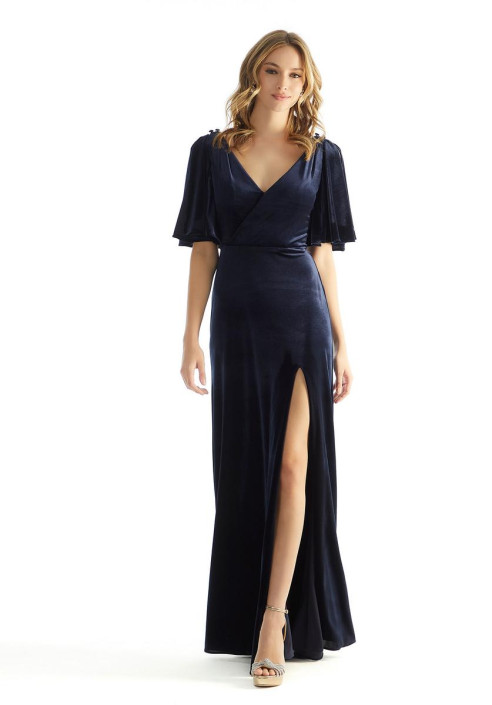 French Novelty: Morilee 31223 Flutter Sleeve Velvet Bridesmaid Dress