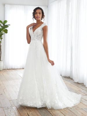 Adrianna Papell 39023 Flutter Sleeve V-Neck Wedding Gown 