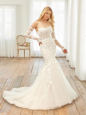 Adrianna Papell Platinum 31247 Lace Mermaid Gown with Sleeves