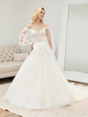 Adrianna Papell Platinum 31251 Off Shoulder Lace Bridal Gown