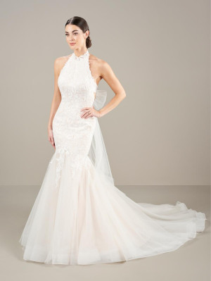 Adrianna Papell Platinum 31284 Lace Halter Wedding Gown