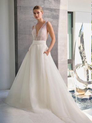 Adrianna Papell Platinum 31315 Sheer Pearl Wedding Gown