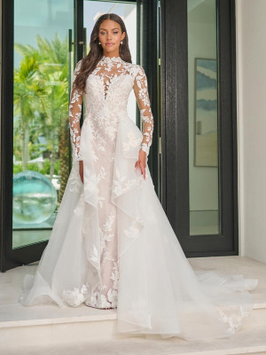 Adrianna Papell Platinum 31319L Sheer Lace Wedding Gown
