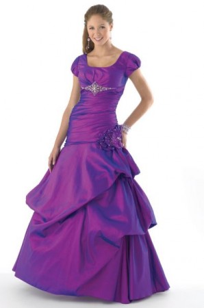 Mystique Prom Dress with Short Sleeves and Pickup Skirt 3139