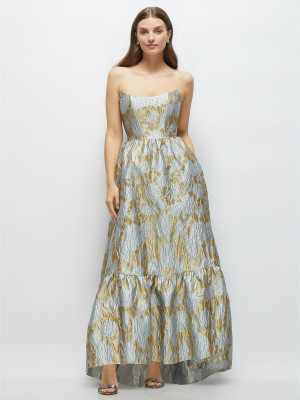 Dessy Collection 3148 High Low Gold Leaf Bridesmaid Gown