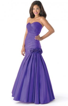 Mystique Dropped Waist Prom Dress with Flowers 3149