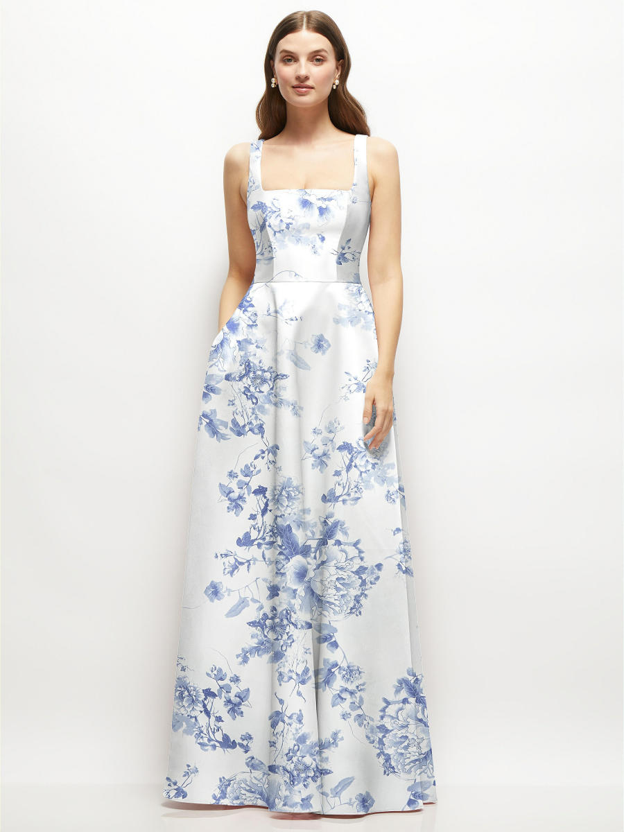 French Novelty Dessy Collection 3153FP Floral Square Neck Gown