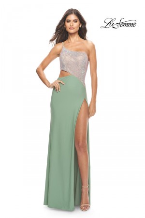 La Femme 31600 Beaded Top One Shoulder Gown