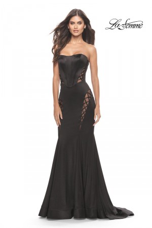 La Femme 31601 Liquid Jersey Gown with Cut Outs