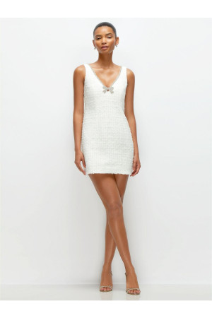 Dessy Collection 3164 Ivory Shimmer Bridal Tweed Mini Dress