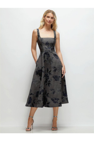Dessy Collection 3172NGM Noir Floral Midi Bridesmaid Dress
