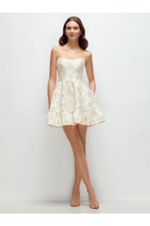 Dessy Collection 3173GRO Ivory Rosette Short Party Dress