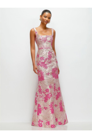Dessy Collection 3174HPJ Pink Floral Jacquard Gown