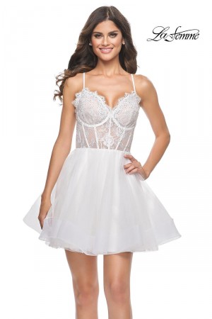 La Femme 31769 Sheer Lace Corset Short Party Dress