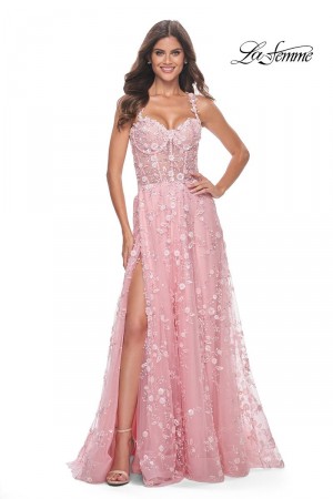 La Femme 31996 Beaded Floral Tulle Prom Dress