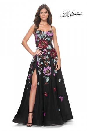 La Femme 32019 Sequin Floral A-Line Prom Dress