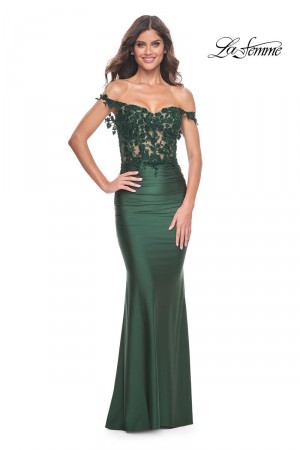 La Femme 32302 Off Shoulder Sheer Lace Bodice Gown