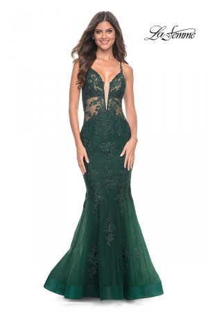 La Femme 32305 Sheer Lace Mermaid Prom Dress