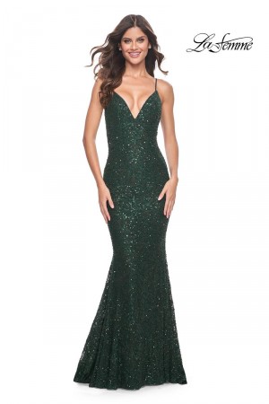 La Femme 32309 Open Back Beaded Lace Prom Dress