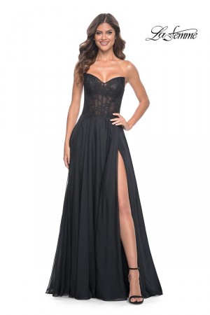 La Femme 32311 Sheer Lace Corset Prom Dress