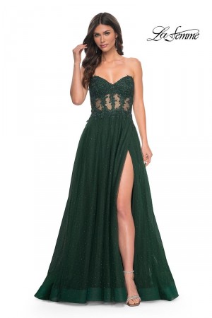 La Femme 32313 Lace Sheer Corset Prom Dress