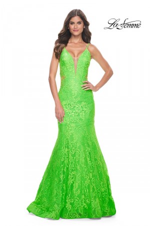 La Femme 32314 Lace Sheer Sides Prom Dress