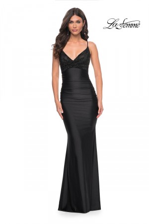 La Femme 32319 Black Hot Stone Fitted Prom Dress