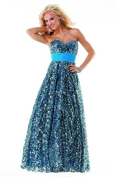 Teal Sequined Prom Dress