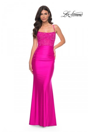 La Femme 32322 Sheer Beaded Corset Prom Dress