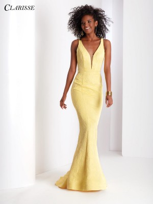 Size 18 Yellow Clarisse 3416 Brocade Mermaid Dress