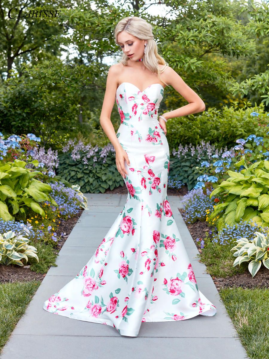 French Novelty Clarisse 3424 Floral Mermaid Dress with Ruffle