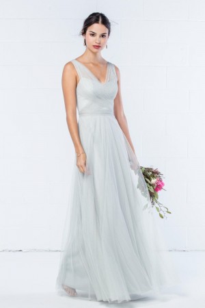 Wtoo 343 V Neck Bobbinet Bridesmaid Dress
