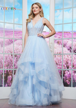 Colors Dress 3487 Sheer Ruffle Corset Prom Dress
