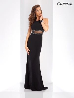Clarisse 3495 Knit Prom Dress with Illusion