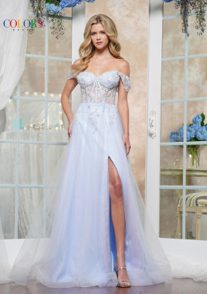 Colors Dress 3498 Off Shoulder Sheer Corset Prom Dress
