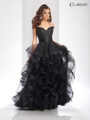Size 4 Black Clarisse 3501 Ruffle Tulle Prom Dress