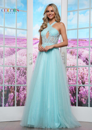 Colors Dress 3514 Keyhole Halter A-Line Prom Dress