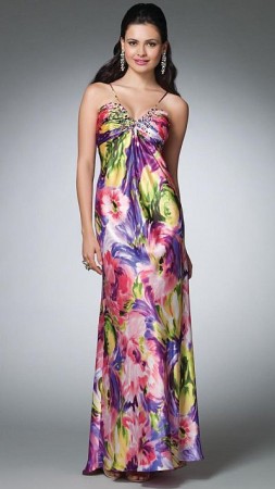 Alfred Angelo Colorful Floral Print Charmeuse Prom Dress 3515