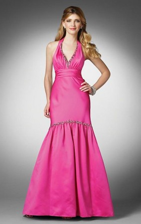 Alfred Angelo Halter V Neck Satin Prom Dress 3519