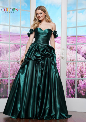 Colors Dress 3521 Satin Prom Dress with Rosettes