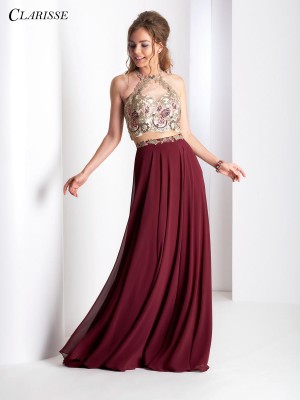 Size 10 Merlot-Multi Clarisse 3529 Floral Lace 2 Piece Prom Dress