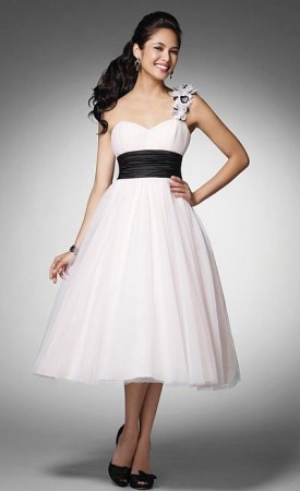 Alfred Angelo Ice Pink and Black Tea Length Prom Dress 3532S